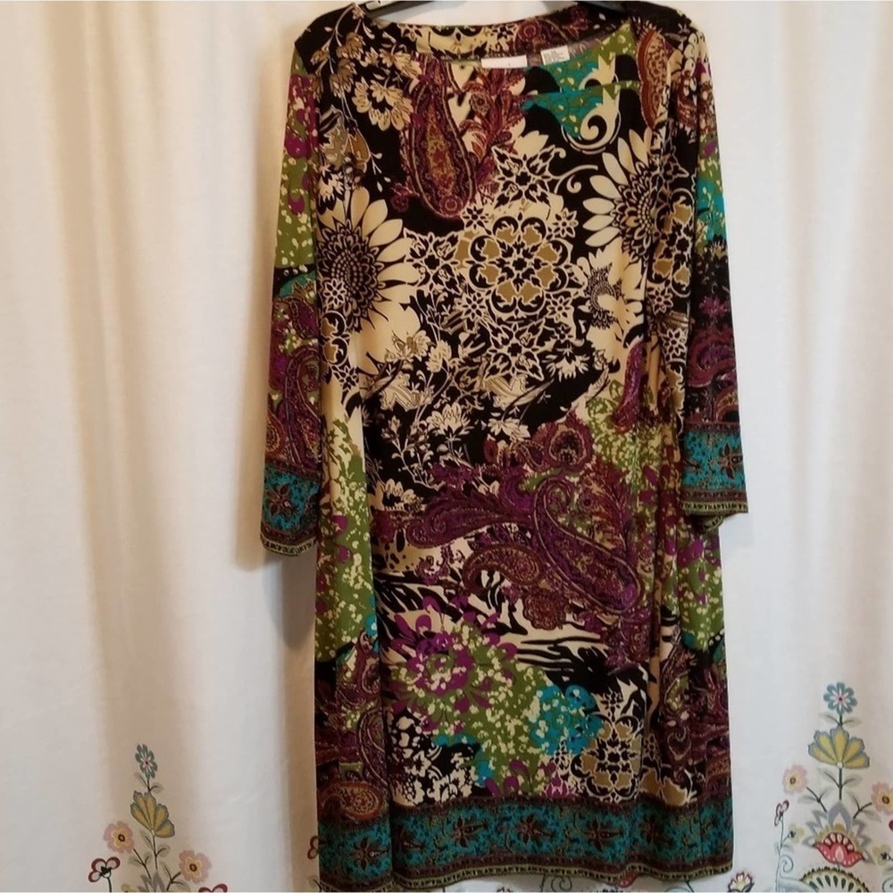 Eci floral brown‎ and purple shift dress